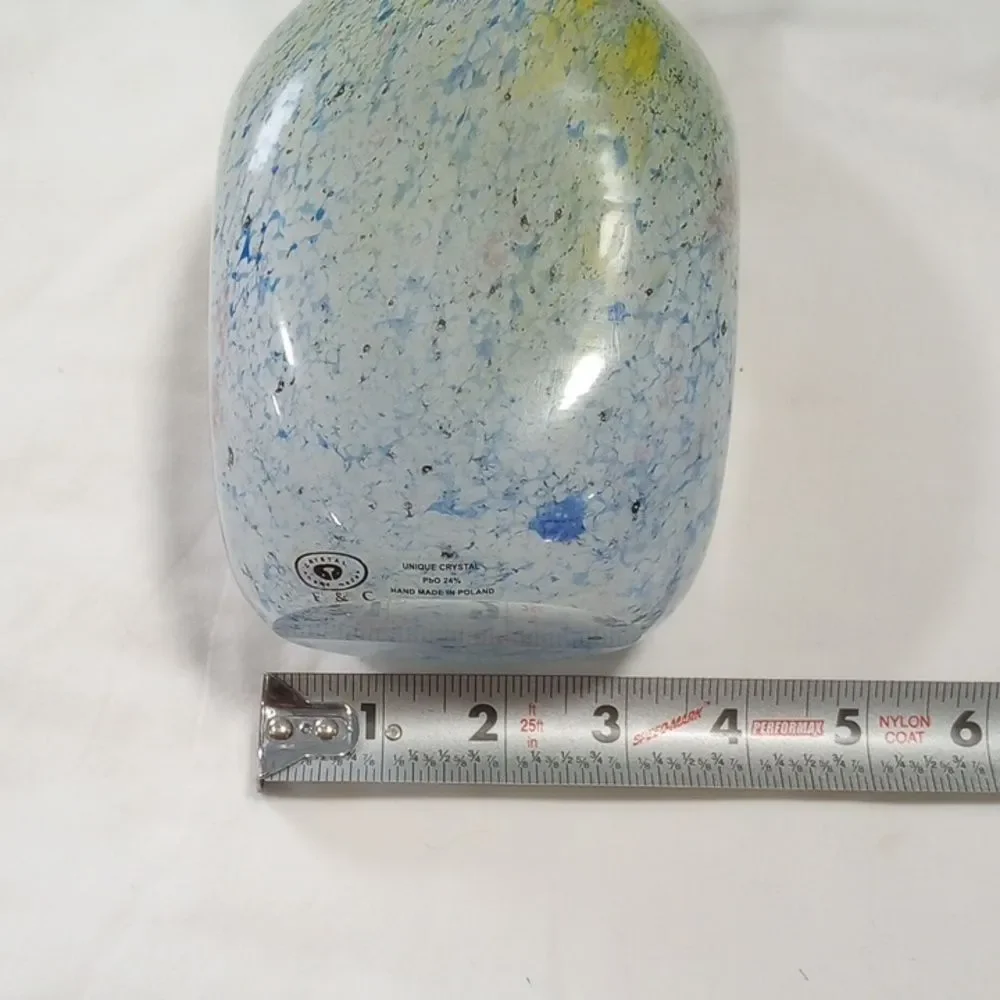 Vintage F + C Heavy Crystal Green and Blue Swirl Vase